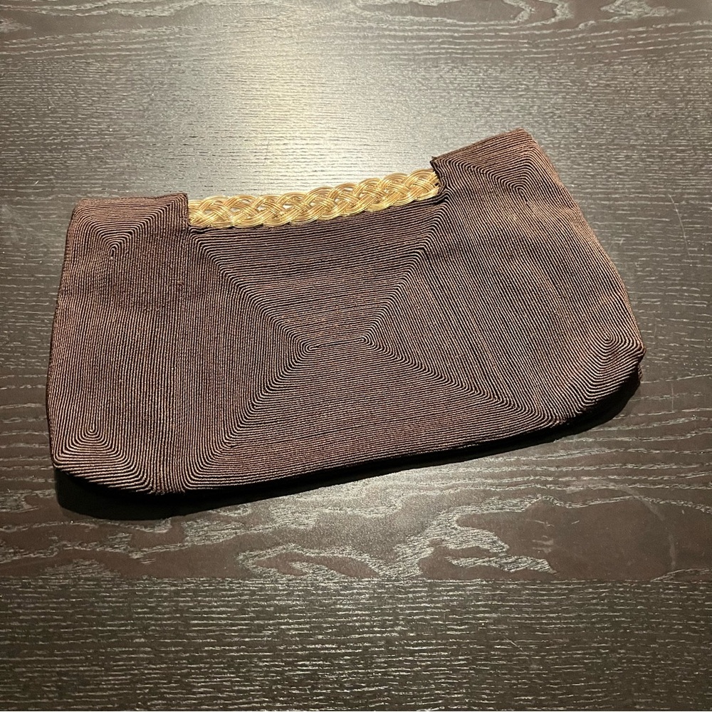 Vintage Brown Cord Clutch with Braid Handle